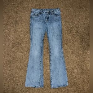 Low rise blue jeans, bootcut/flare, size S
